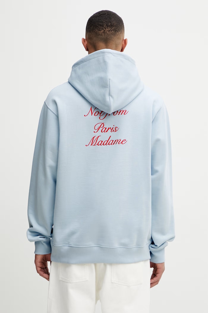 Oblečenie Drôle de Monsieur mikina s kapucňou pánska bavlnená Le Hoodie Slogan Calligraphy K.HO168.CO127.LBE modrá