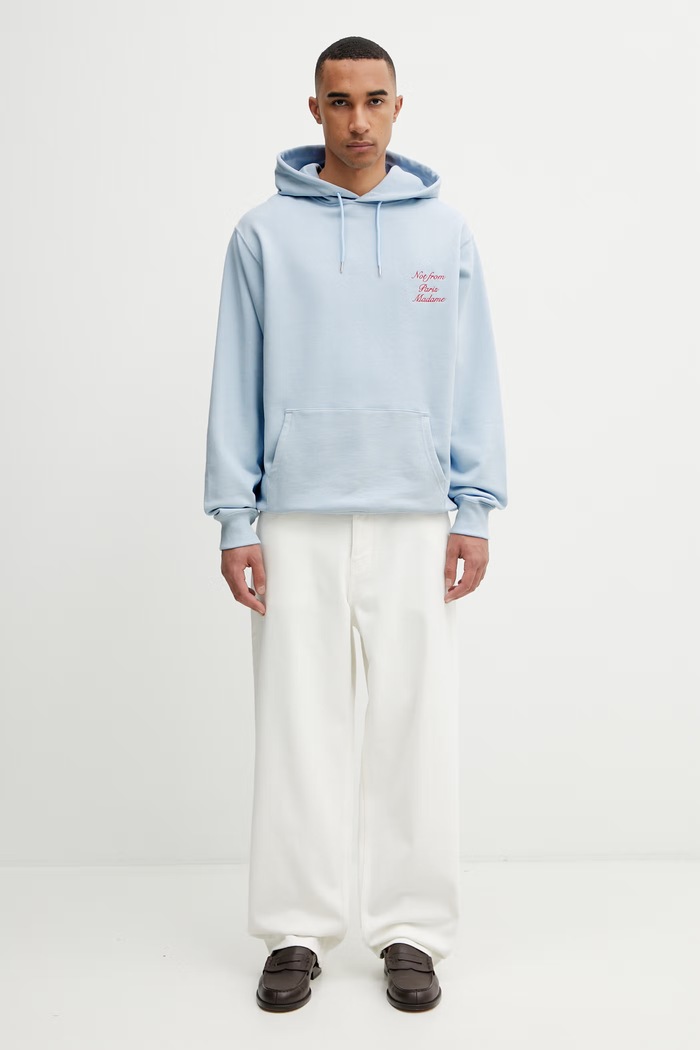 Drôle de Monsieur mikina s kapucňou pánska bavlnená Le Hoodie Slogan Calligraphy K.HO168.CO127.LBE modrá