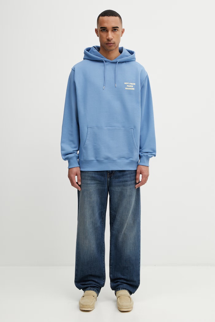 Drôle de Monsieur bluza z kapturem męska bawełniana Le Hoodie Slogan K.HO162.CO127.ATBL niebieski