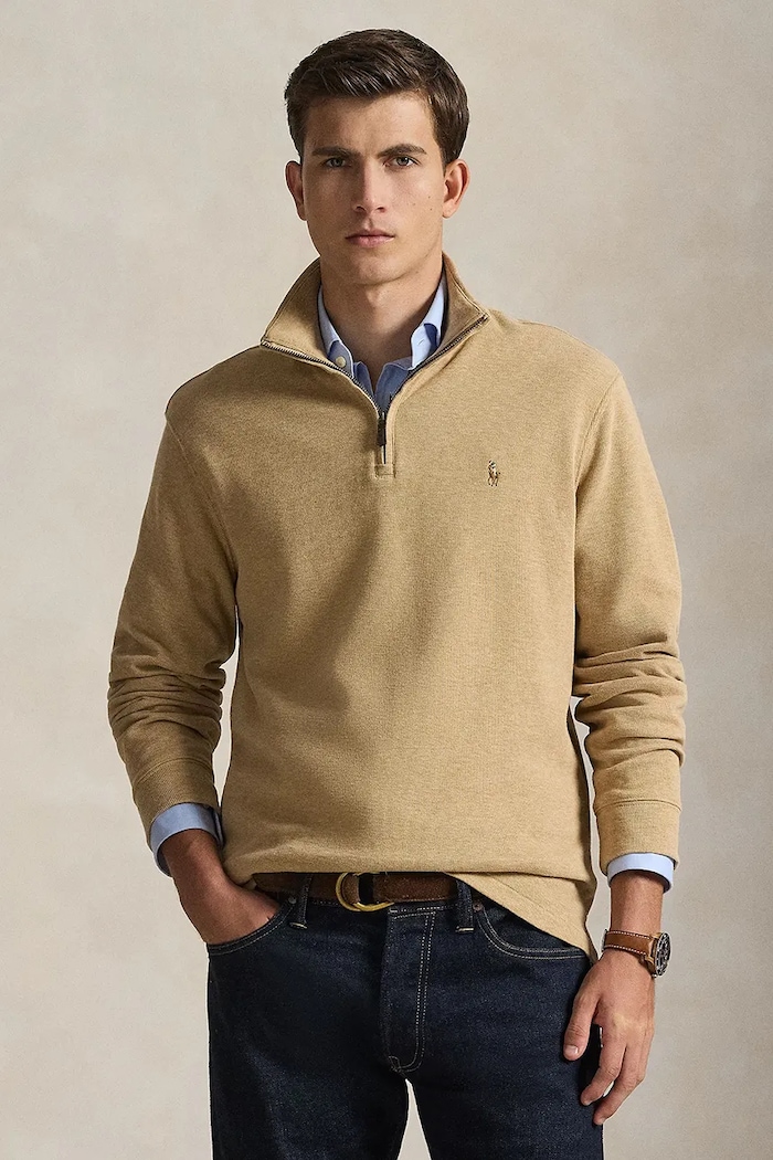 Polo Ralph Lauren mikina bavlněná pánská hladký béžová 710P07411