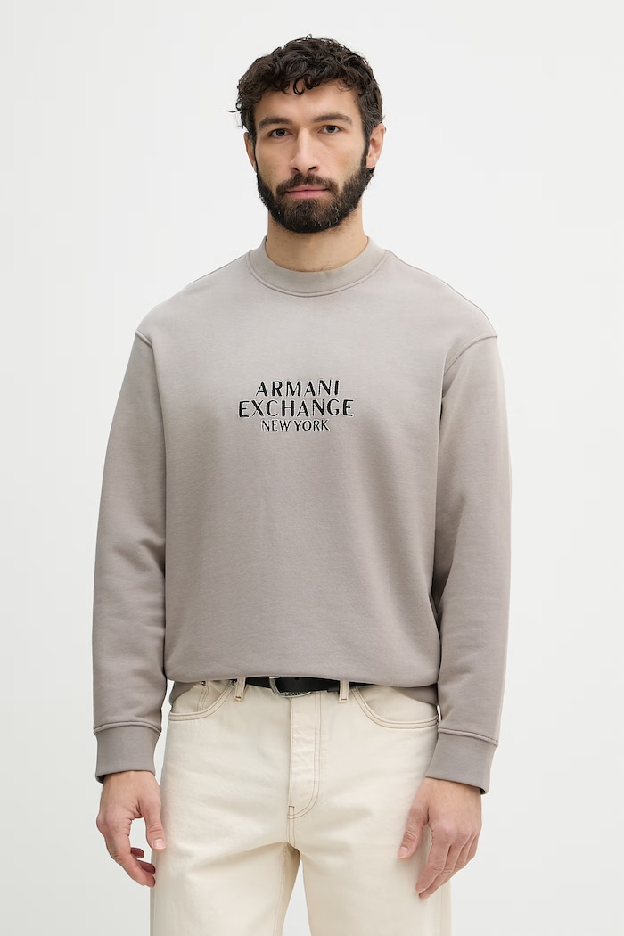 Bavlněná mikina Armani Exchange bez kapuce béžová XM001767.AF20169