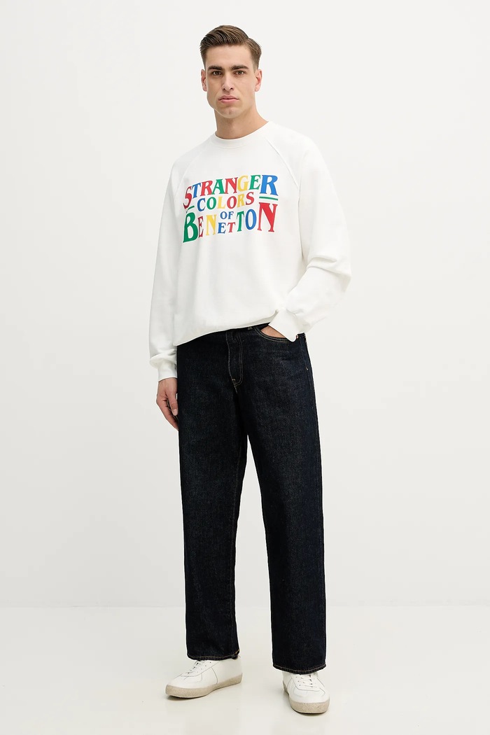 Памучен суичър United Colors of Benetton x Stranger Things 38JZU10B9 бял SS26