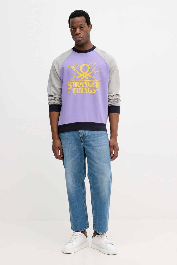 United Colors of Benetton bluza bawełniana x Stranger Things 38JZU10B9 fioletowy SS26