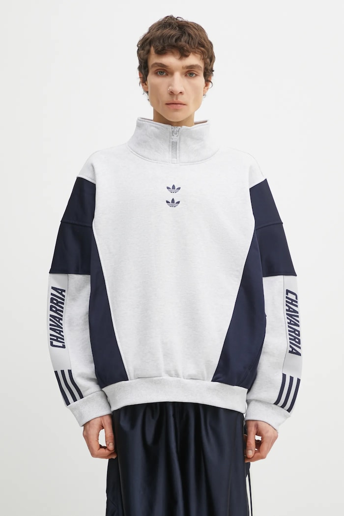 Mikina adidas Originals x Willy Chavarria Watsonville Mockneck nášivka sivá KD1803