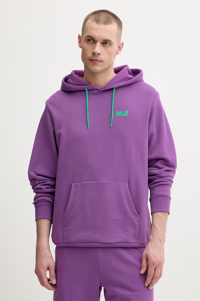 Oblečenie Jack Wolfskin športová mikina pánska bavlnená Celebrate The Paw A65904 fialová