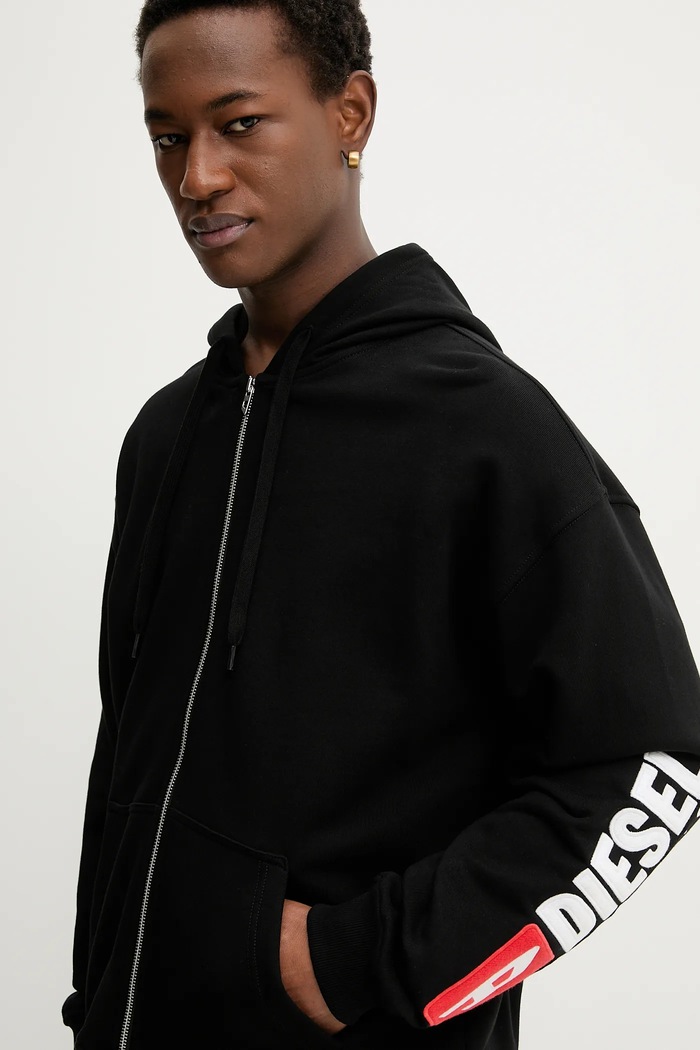 Diesel bluza bawełniana S-BOXT-ZIP-HOOD-DIV czarny A20022.0GEAD