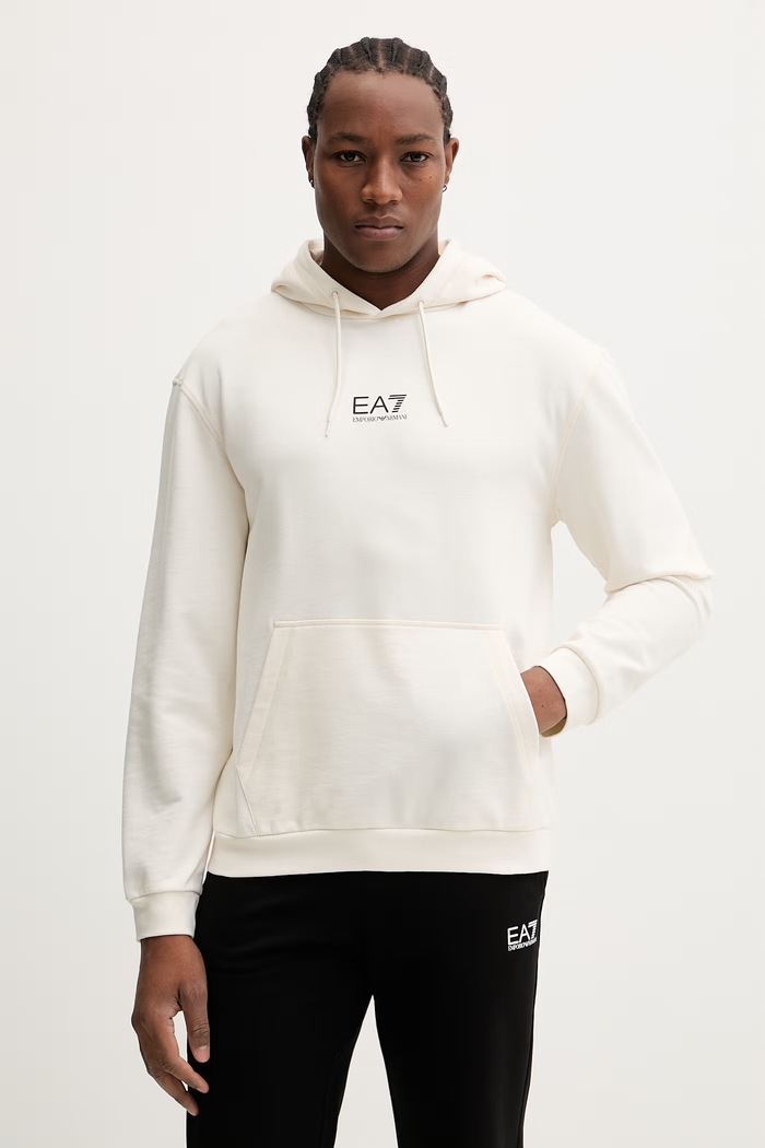 Βαμβακερή μπλούζα EA7 Emporio Armani στάμπα μπεζ AF22266.7M001403