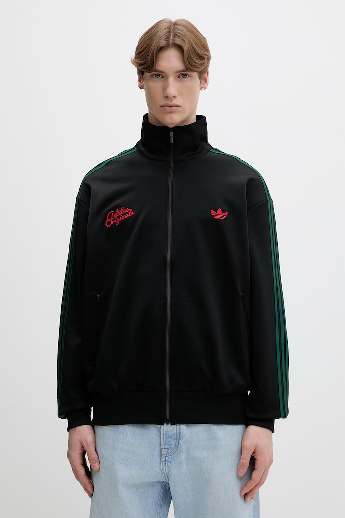 adidas Originals hanorac cu fermoar bărbătesc imprimeu negru KD0451