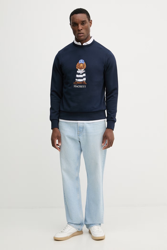 Bavlnená mikina Hackett London HM5800093 tmavomodrá SS26