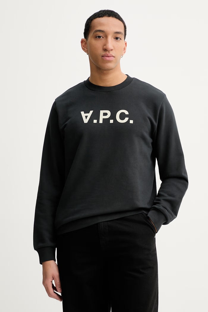 Bavlněná mikina A.P.C. SWEAT STANDARD GRAND VPC bez kapuce černá COHMC.M27907