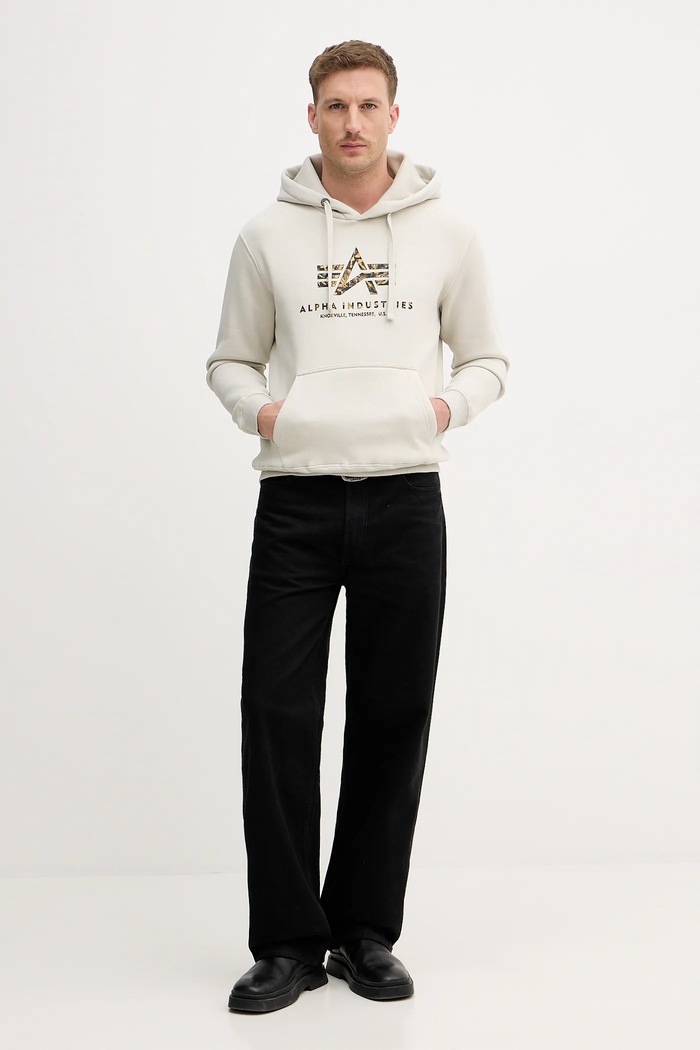 Mikina Alpha Industries Basic Hoodie BL Effect Print 178312EP béžová SS26