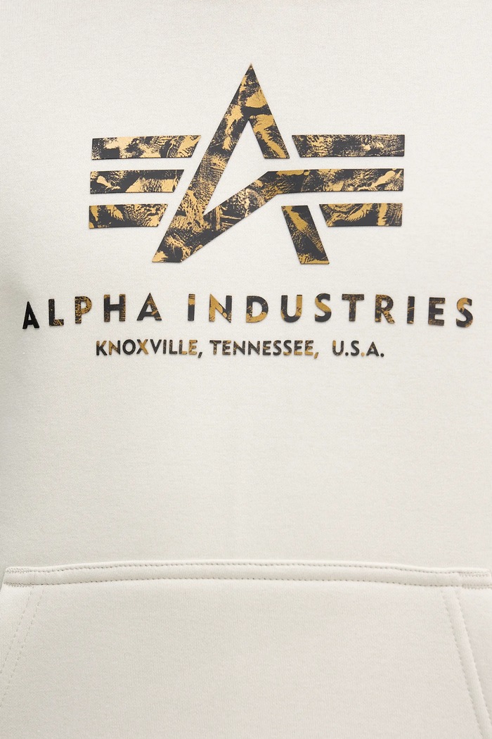 Mikina Alpha Industries Basic Hoodie BL Effect Print 178312EP béžová
