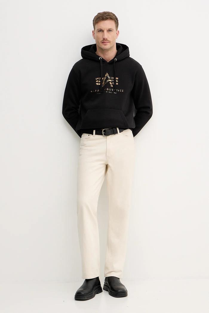 Mikina Alpha Industries Basic Hoodie BL Effect Print 178312EP čierna SS26