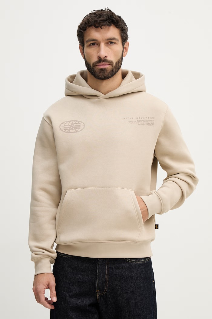 Mikina Alpha Industries World Logo Backprint Hoodie s kapucňou béžová 258337