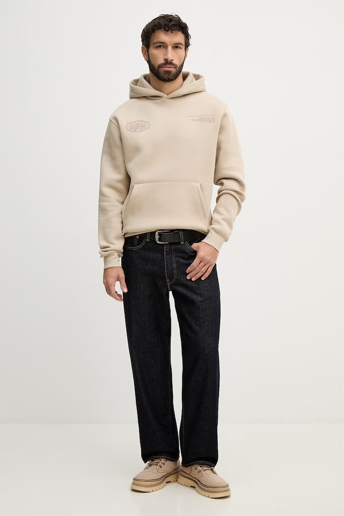 Mikina Alpha Industries World Logo Backprint Hoodie 258337 béžová SS26