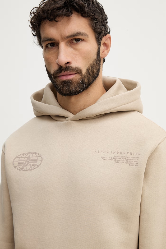 Mikina Alpha Industries World Logo Backprint Hoodie béžová 258337