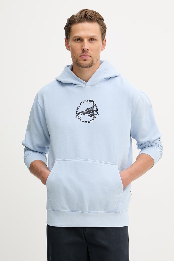 Alpha Industries US Scorpion Backprint Hoodie μπλούζα βαμβακερή ανδρική μπλε 266335