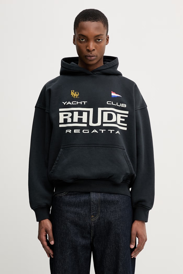 RHUDE Regatta Club bluza z kapturem bawełniana męska granatowy RHPS26HO01012