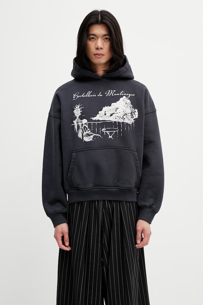 RHUDE Montenegro Morada hanorac din bumbac pentru bărbați negru RHSS26HO03012