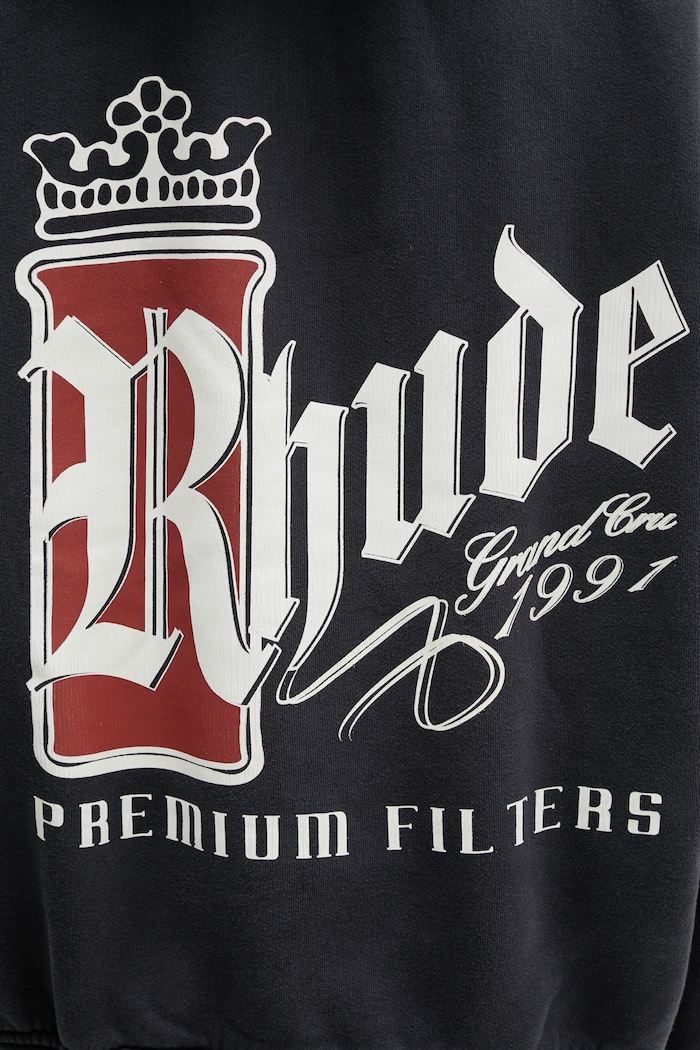 RHUDE Fumar 91 hanorac cu glugă din bumbac pentru bărbați negru RHSS26HO04012