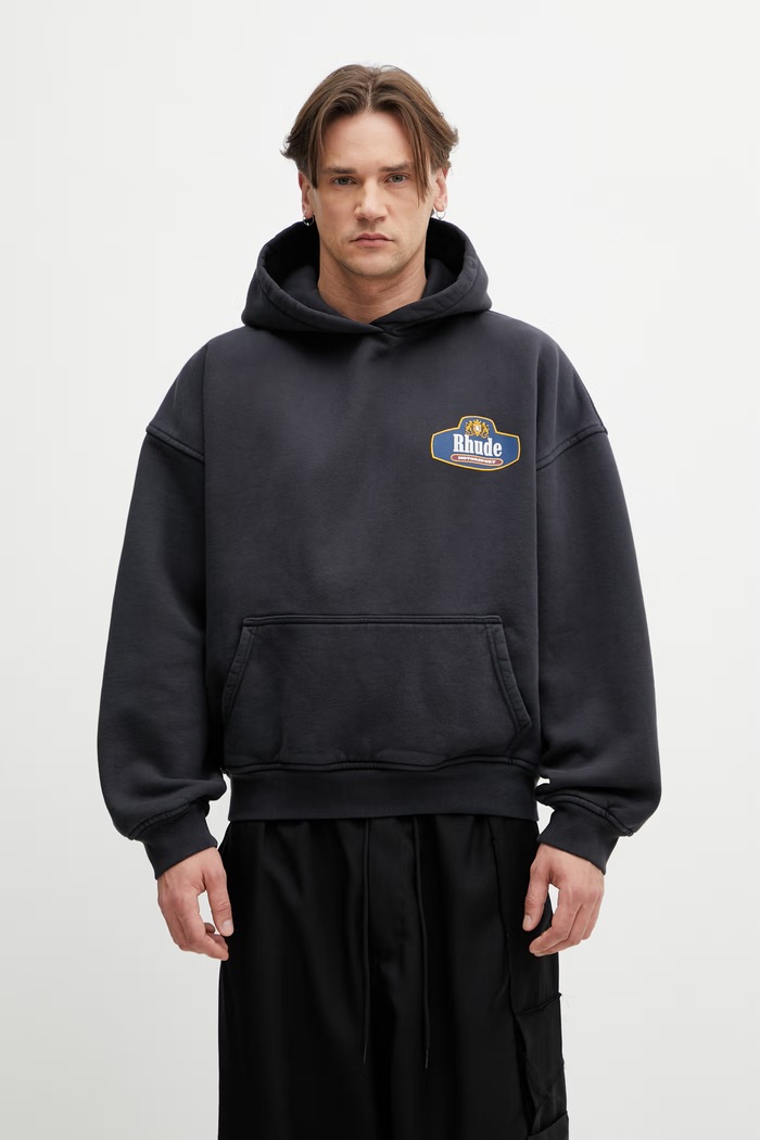 RHUDE Racing Crest bluza z kapturem bawełniana męska czarny RHSS26HO07012