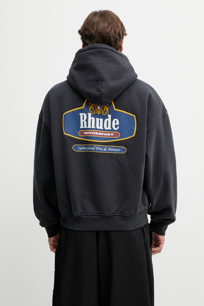 Odzież RHUDE Racing Crest bluza z kapturem bawełniana męska RHSS26HO07012 czarny