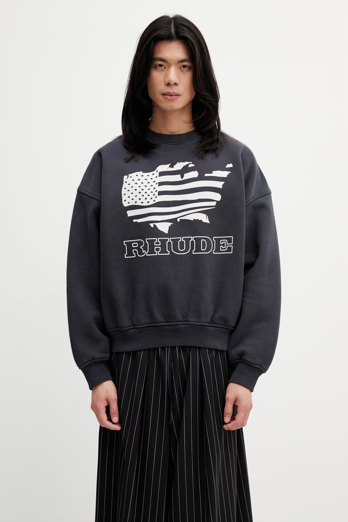 RHUDE Banner Crewneck hanorac din bumbac pentru bărbați negru RHSS26ST01012