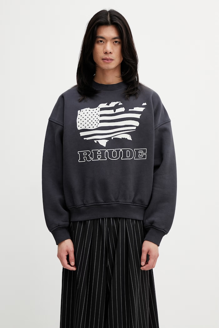 RHUDE Banner Crewneck hanorac din bumbac pentru bărbați negru RHSS26ST01012