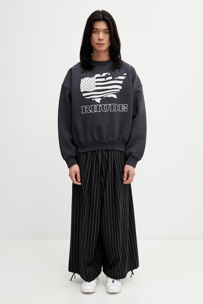 RHUDE Banner Crewneck hanorac din bumbac pentru bărbați RHSS26ST01012 negru