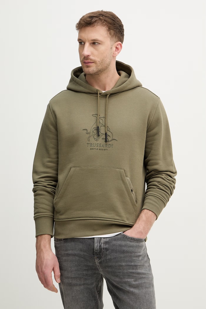 Trussardi hanorac de bumbac uni verde G8218000117N