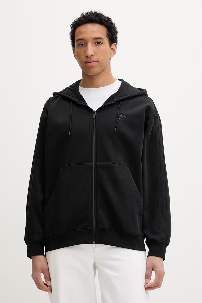 adidas Originals mikina na zips s kapucňou pánska s bavlnou čierna JW8367