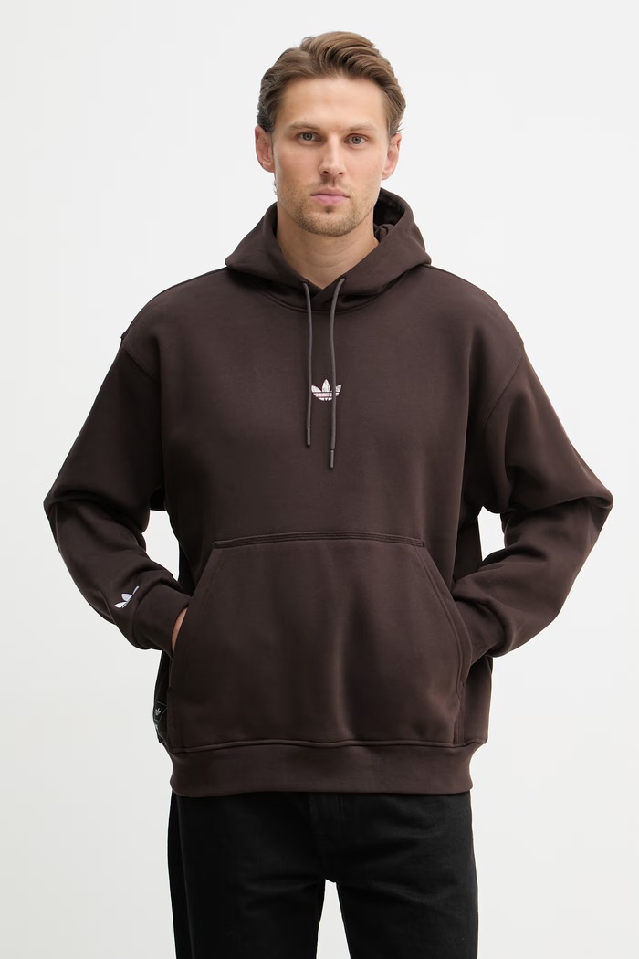 Ρούχα adidas Originals μπλούζα με κουκούλα ανδρική KC7915 καφέ