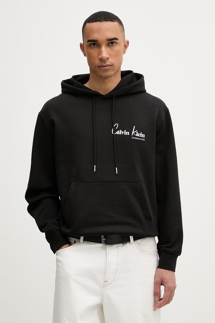 Calvin Klein Jeans mikina s kapucňou pánska bavlnená čierna LV04RF234G