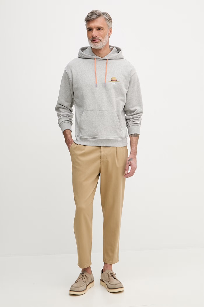 United Colors of Benetton pánska mikina s kapucňou z bavlny ONE PIECE 30HRU2023 sivá SS26