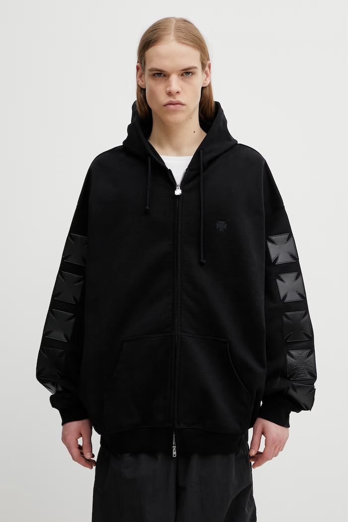 VETEMENTS bluza Leather Biker Cross z kapturem czarny ME76ZU267B