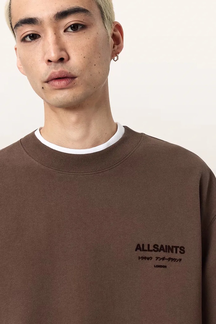 AllSaints bluza męska bawełniana XANDER brązowy M001NE
