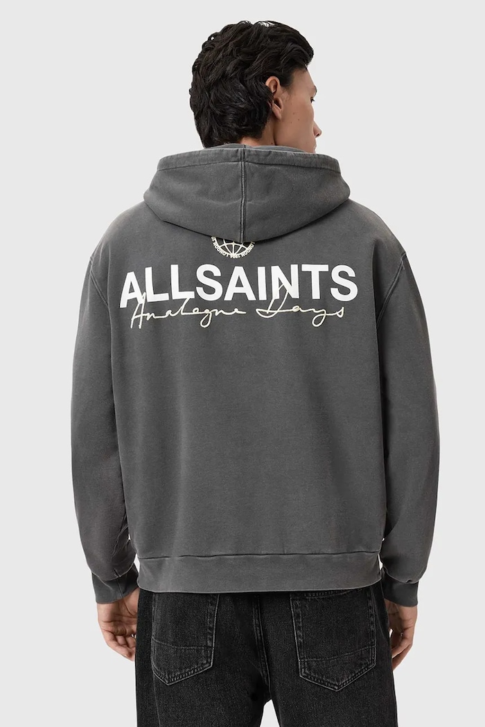 AllSaints hanorac cu glugă bărbătesc din bumbac EMBLEM M007NE gri SS26