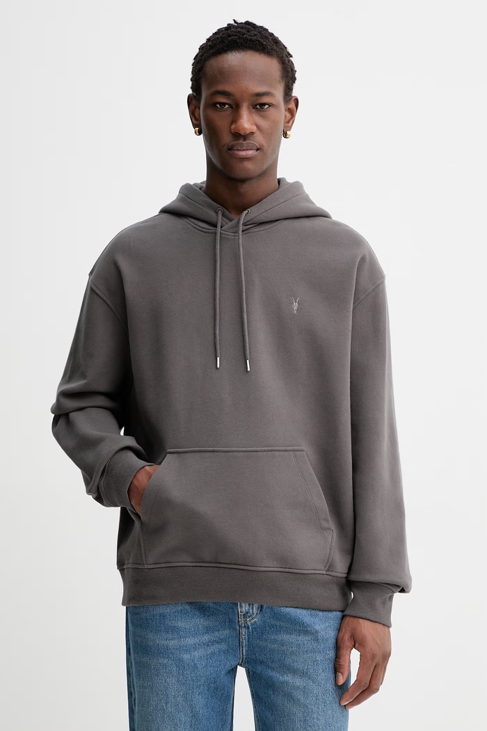 Хлопковая кофта AllSaints ASHER с капюшоном серый M017ND