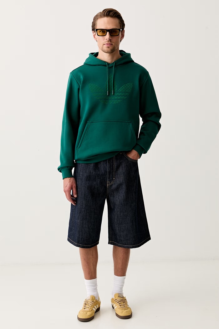 adidas Originals mikina s kapucí pánská s bavlnou MONOGRAM HD KD0403 zelená SS26