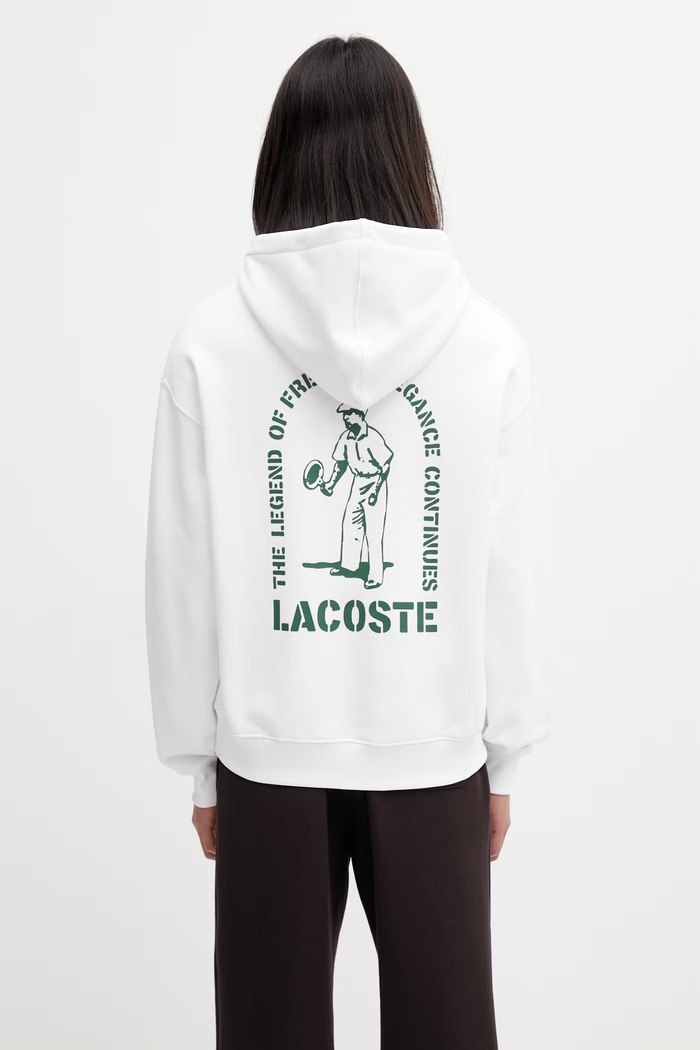 Lacoste Μπλούζα με κουκούλα βαμβακερή ανδρική λευκό SH1371