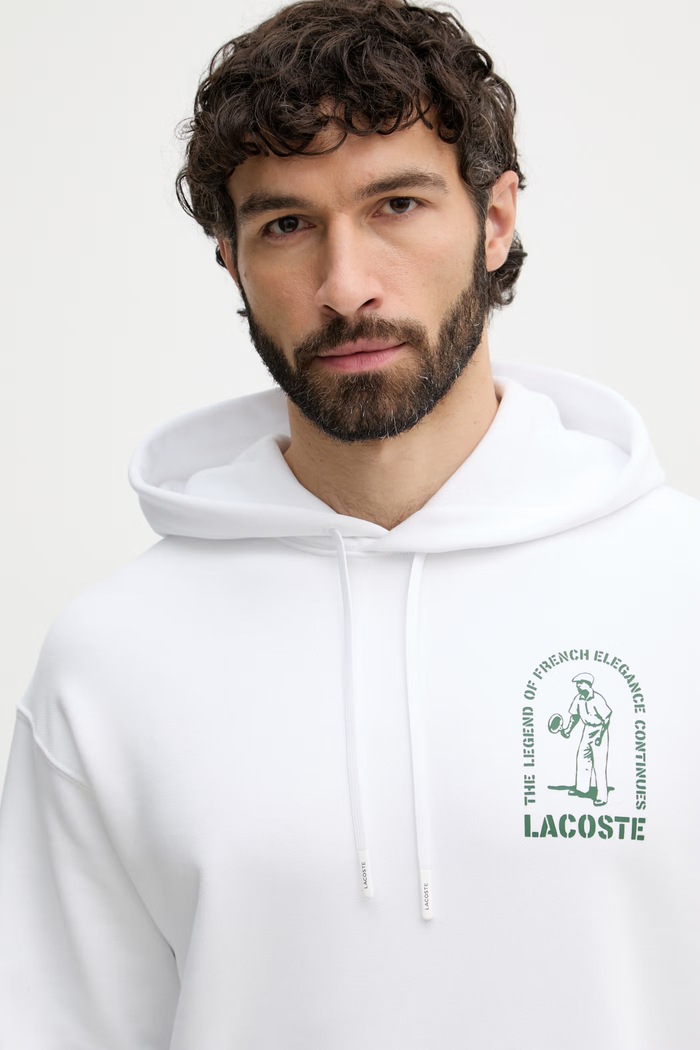 Lacoste mikina s kapucí pánská bavlněná bílá SH1371