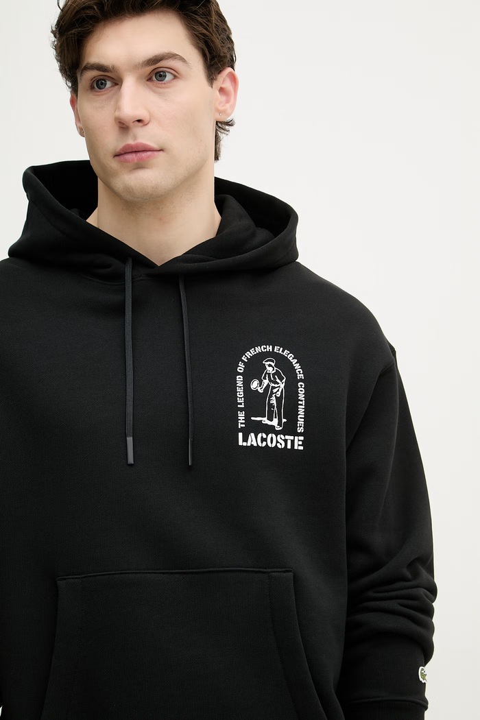 Lacoste pulover s kapuco moški bombažen črna SH1371