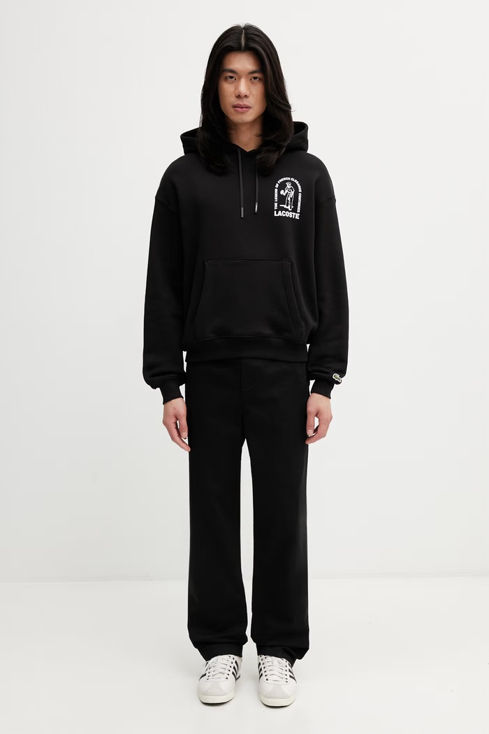 Lacoste μπλούζα με κουκούλα βαμβακερή ανδρική SH1371 μαύρο