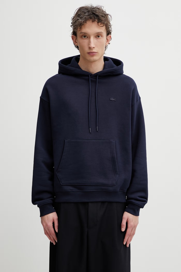 Lacoste felpa in cotone semplice blu navy SH7741