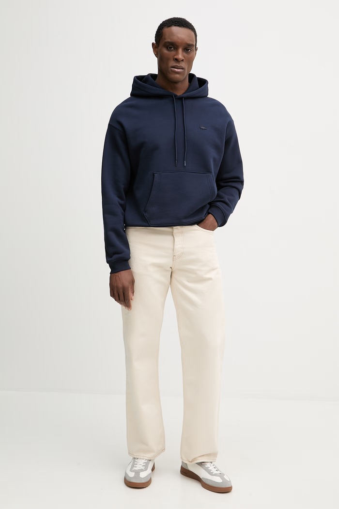 Bavlnená mikina Lacoste SH7741 tmavomodrá SS26