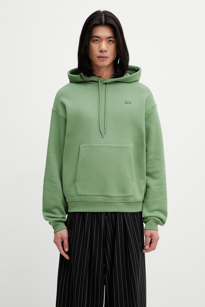 Βαμβακερή μπλούζα Lacoste απλό πράσινο SH7741