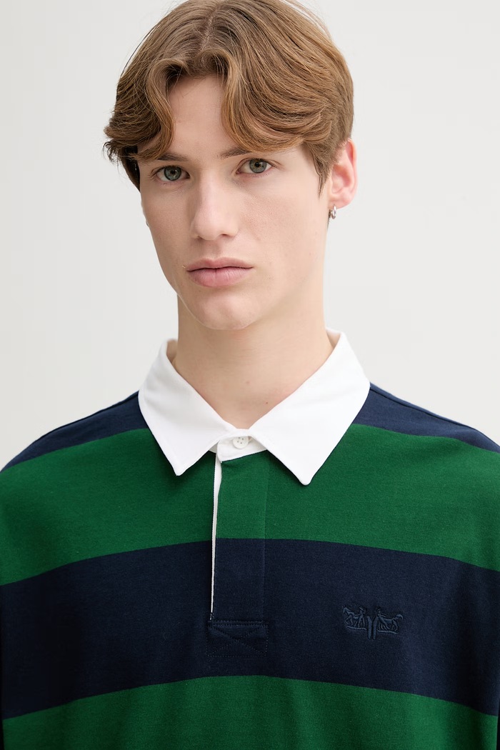 Levi's longsleeve din bumbac HUDSON BOXY RUGBY verde 005FO