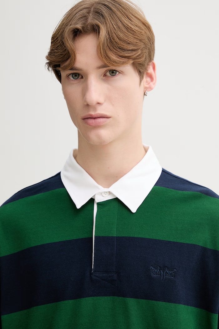 Levi's longsleeve din bumbac HUDSON BOXY RUGBY verde 005FO