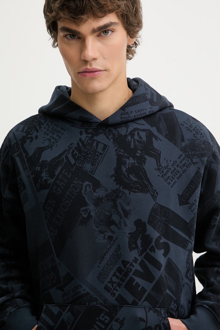 Bavlnená mikina Levi's SUNSET GRAPHIC HOODIE tmavomodrá 0065D