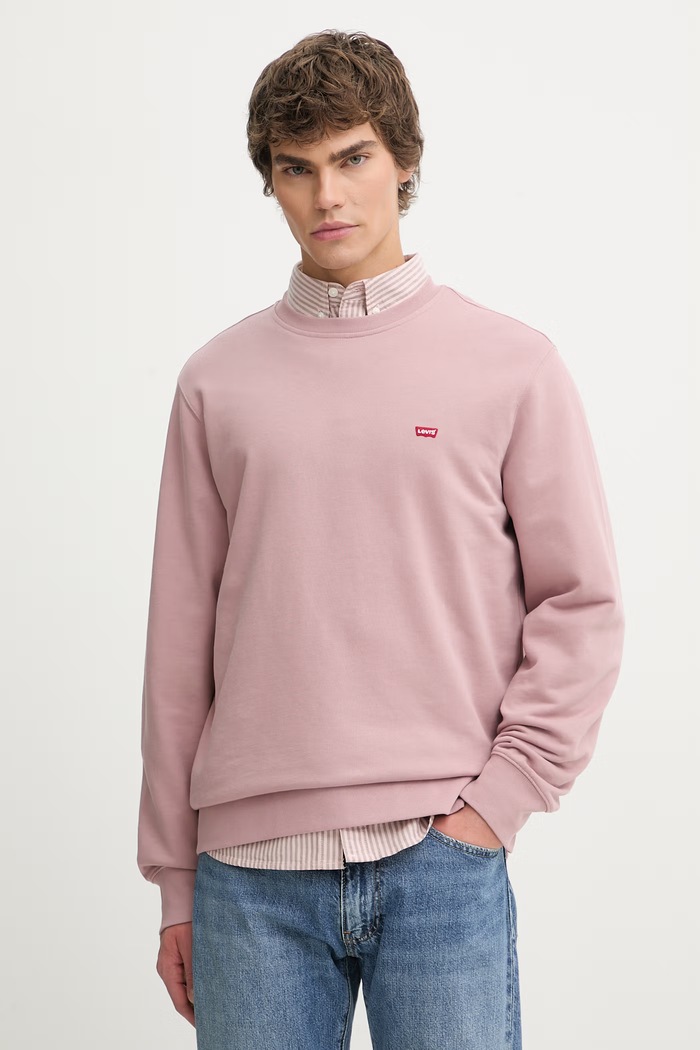 Bavlnená mikina Levi's THE ORIGINAL HM CREW nášivka ružová 35909.0079